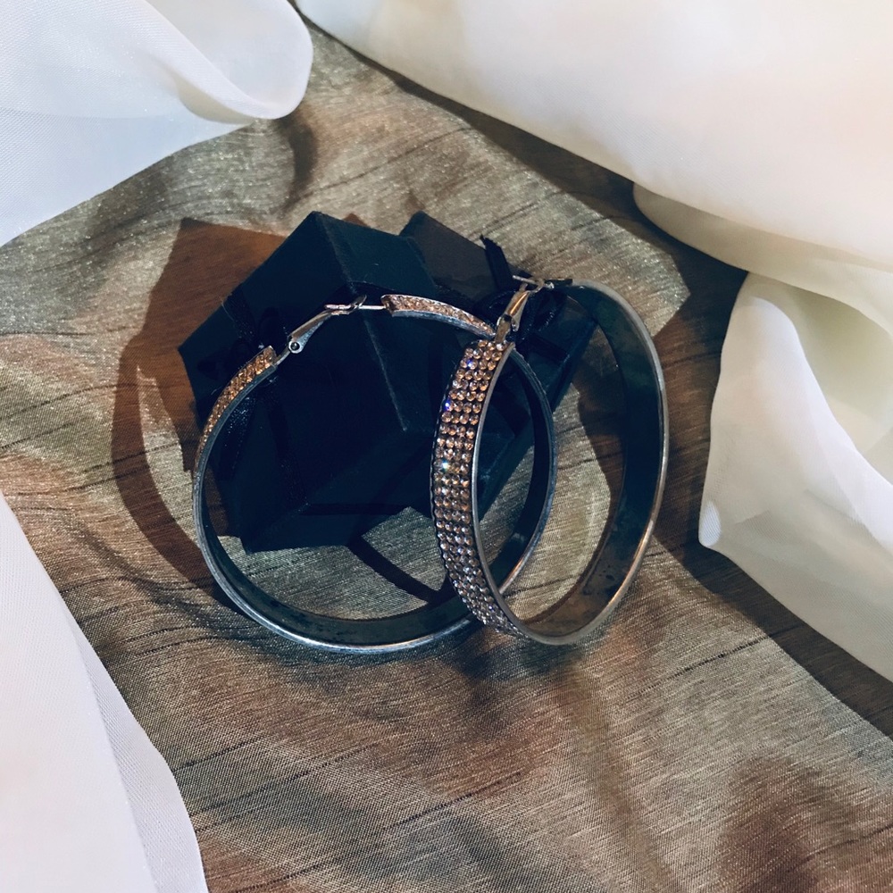 Large Silver Sparkly Hoop Earrings